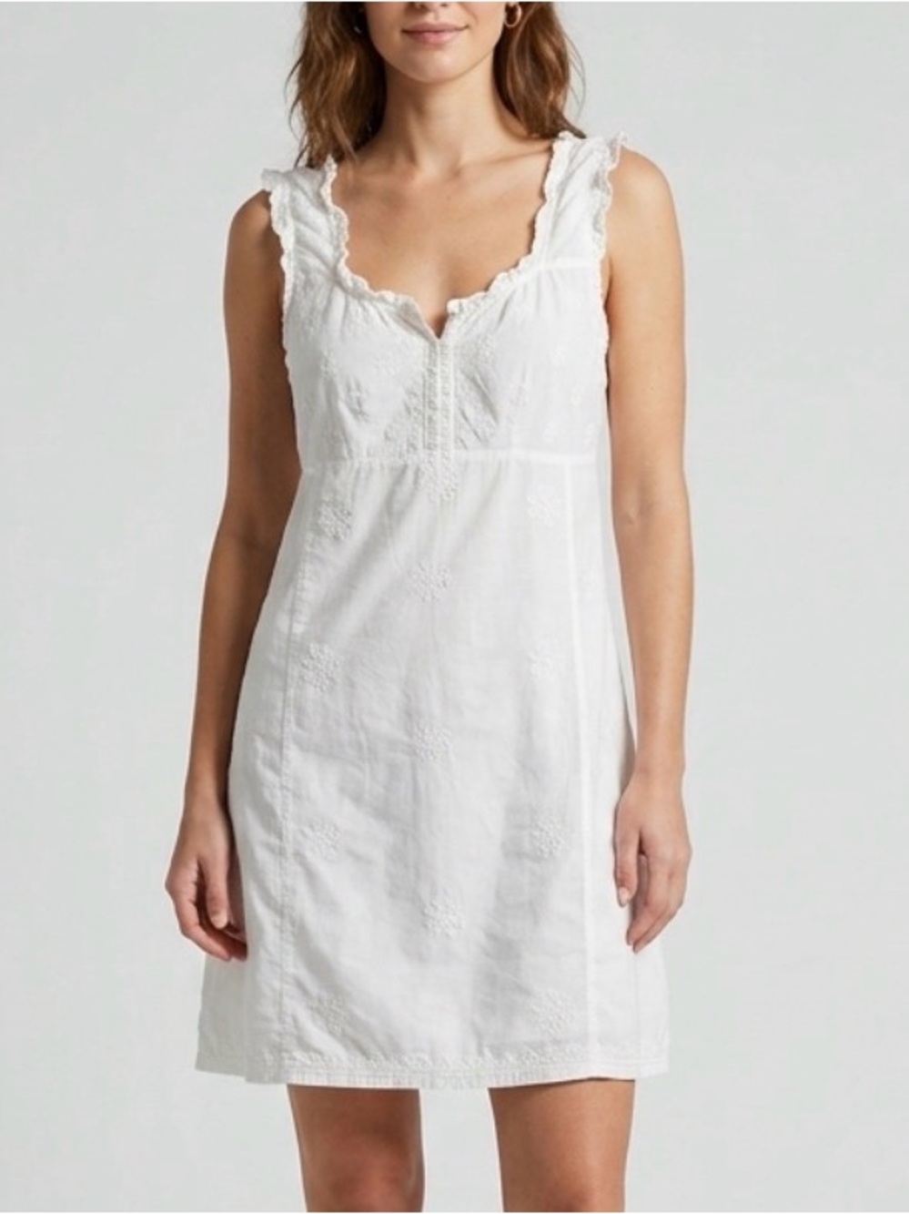 Anukshah Boho White Cotton Hand Embroidered Floral Dress Ruffle Resort